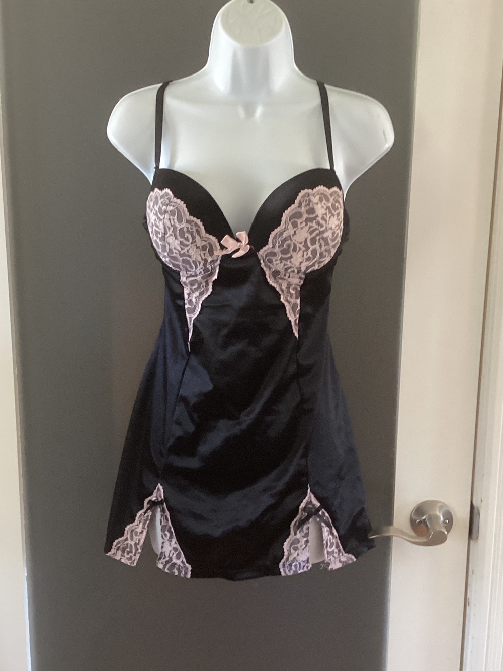 Black Chemise with Blush Pink Lace Accents